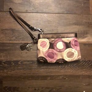 Coach Pink and Brown Patterned Wristlet